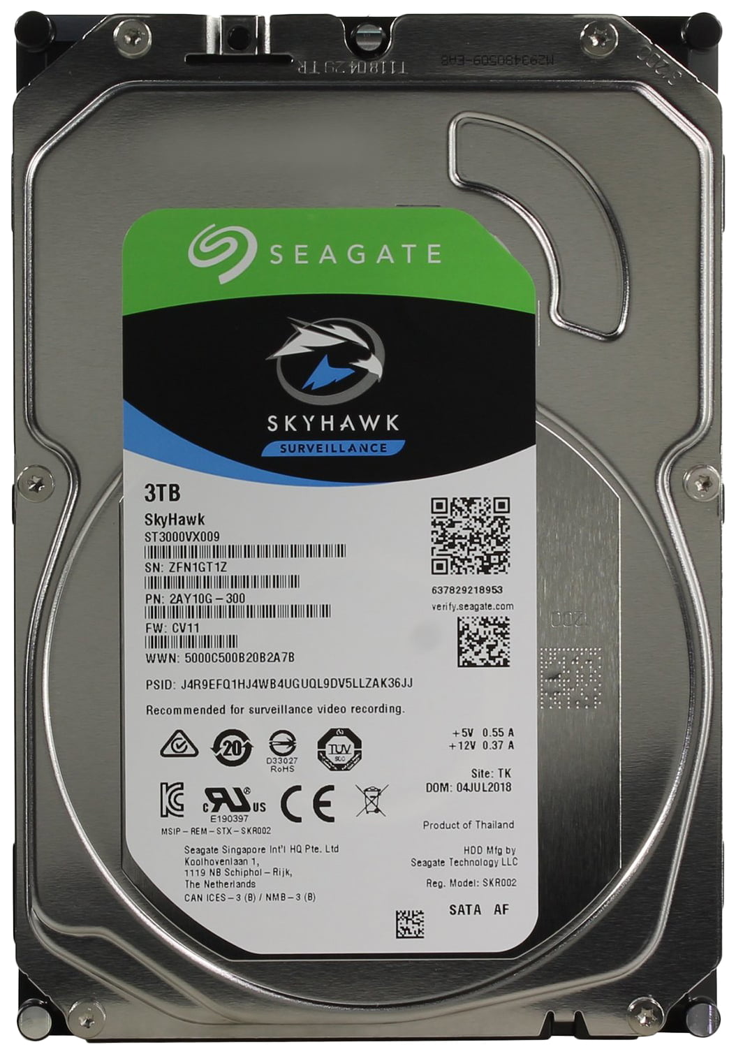 Жесткий диск SATA 3TB 5400RPM 6GB/S 64MB ST3000VX009 SEAGATE SkyHawk 3.5