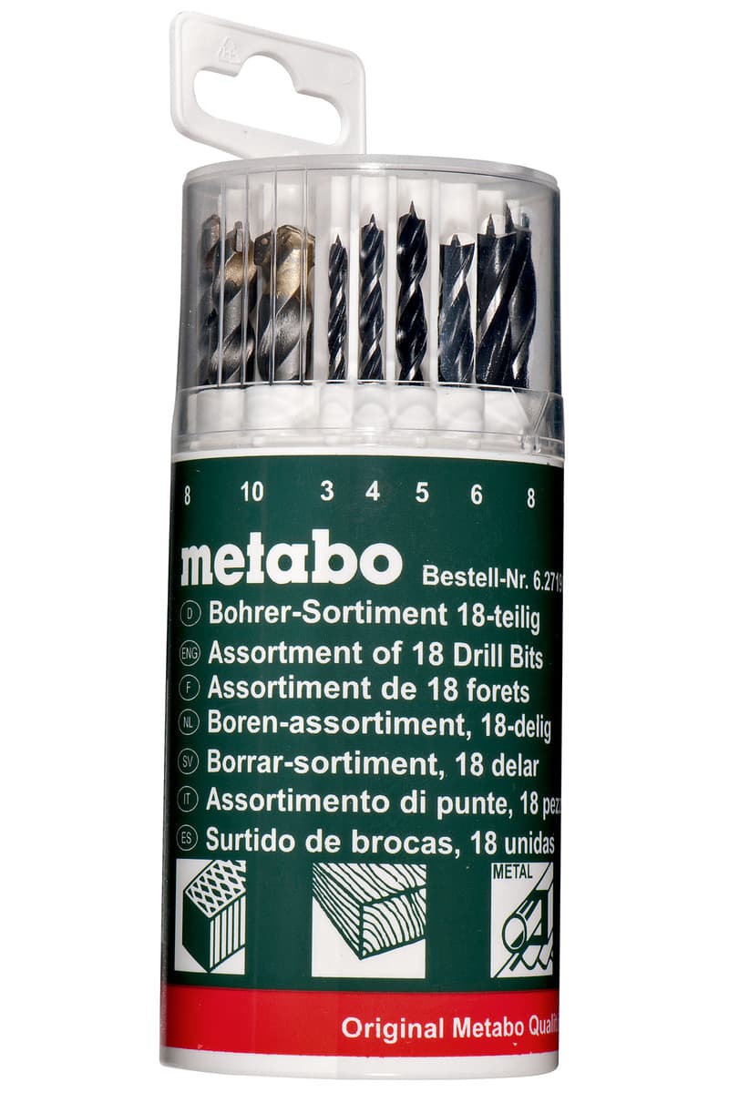 Набор 18 сверел Metabo 627190000 (камень,мет,дер 3-10 мм) пласт.кор
