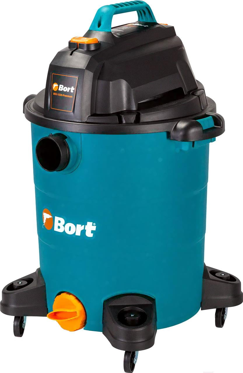Пылесос профессиональный Bort BSS-1530 черный, 300/1500 Вт, уборка влажная/сухая, пылесборник мешок/контейнер 30л