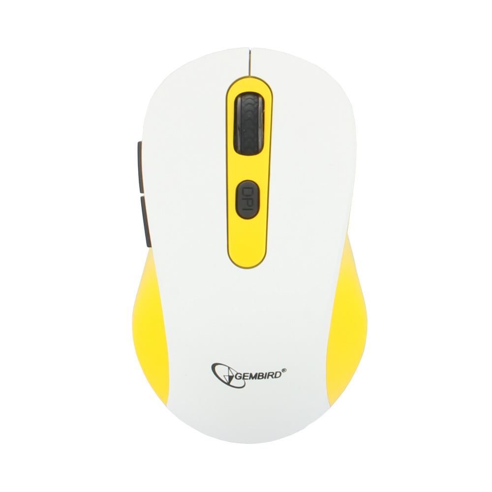 Мышь беспроводная Gembird MUSW-221-Y белый/желтый, 1600 dpi, радиоканал, USB, кнопки - 6