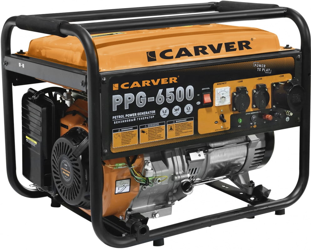 Электрогенератор бензиновый Carver PPG-6500, 5.5 кВт, 74 дБ, 79 кг
