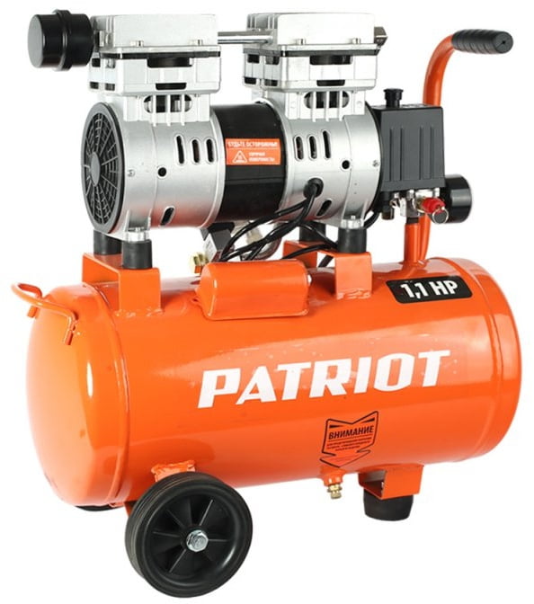 Компрессор Patriot WO 24-160 525306375 Безмасляный; Мощн. 1,1 кВт; Напр. 230В Об. двиг.: 2850 об/мин; Производительность: 160 л/мин; Объем ресивера: 24 л; Давление: 8 бар