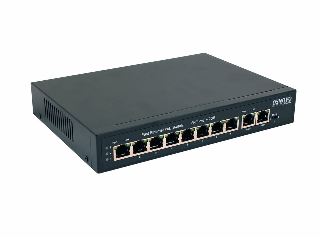 Коммутатор OSNOVO SW-20820(120W), 8×100 Мбит/с PoE + 2×1 Гбит/с, неуправляемый