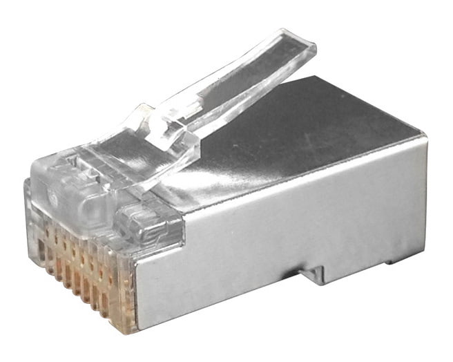 Разъем RJ-45(8P8C) Hyperline PLUG-8P8C-U-C6-SH-100 под витую пару, категория 6 (50 µ''/50 микродюймов), экранированный, универсальный (для одножильного и многожильного кабеля) (100 шт)