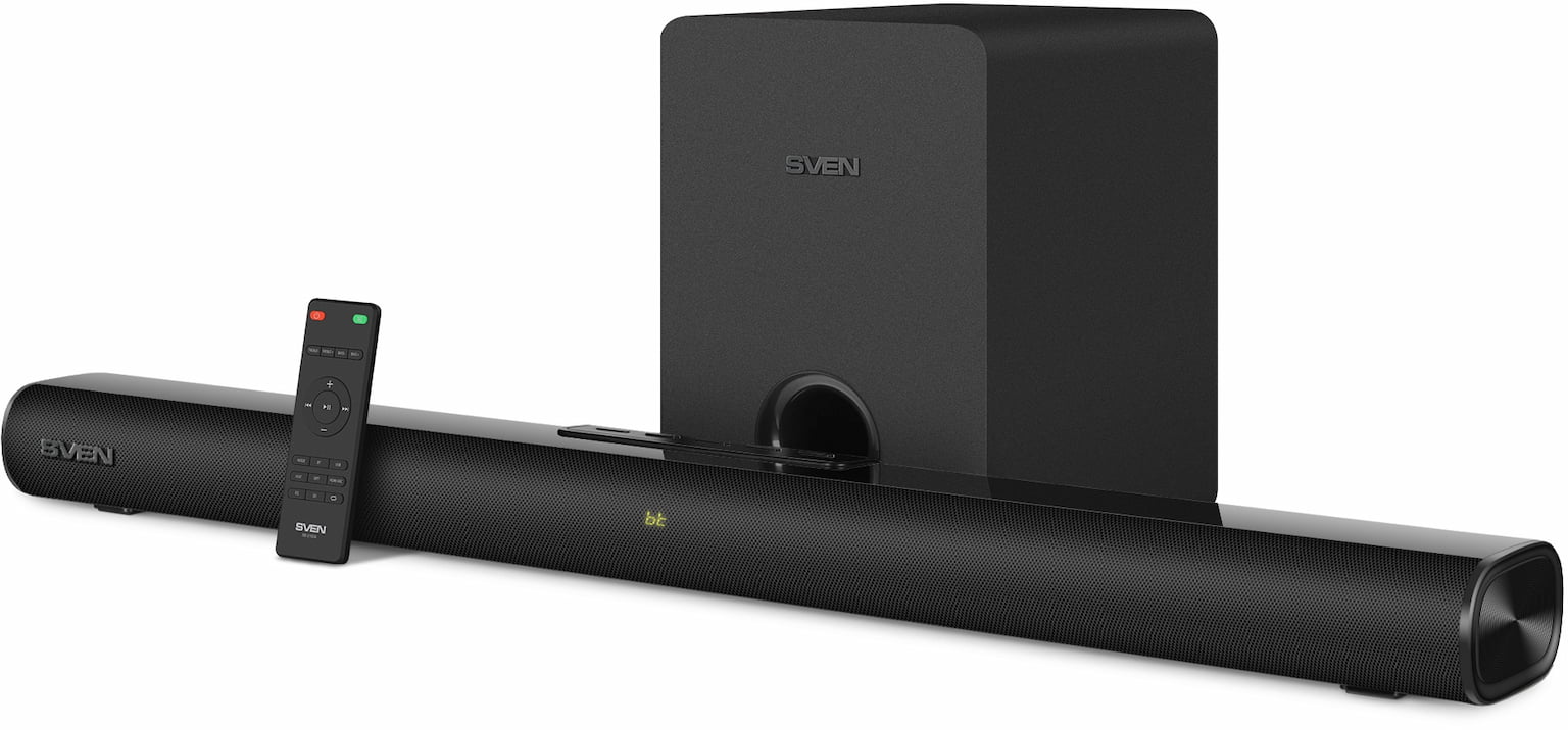 Саундбар SVEN SB-2150A черный (2 x 40W, Bluetooth сабвуфер 100W, пульт ДУ, LED-дисплей, HDMI, USB)