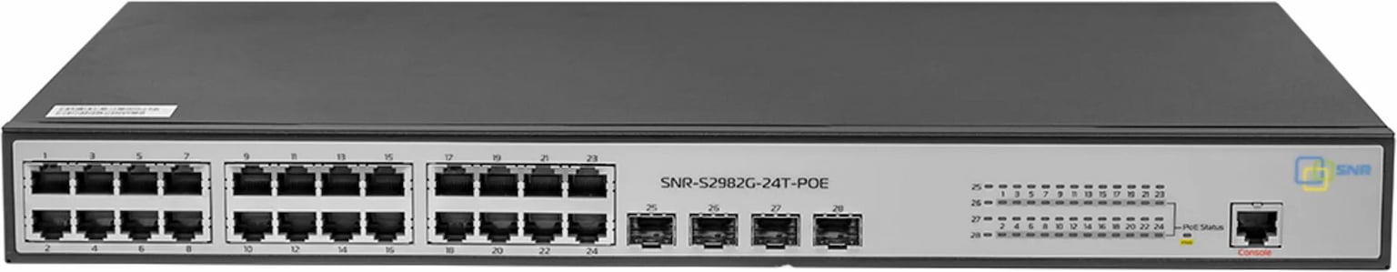 Коммутатор SNR SNR-S2982G-24T-POE-E, 24×1 Гбит/с PoE + 4×1 Гбит/с SFP, управляемый