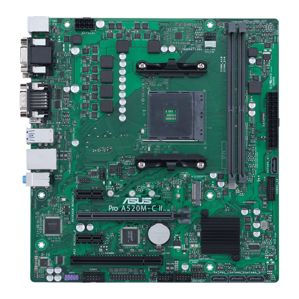 Материнская плата ASUS Pro A520M-C II/CSM, AM4, AMD A520, 2xDDR4, 4xSATA, 1xM.2, 1xPCIe 3.0 x16, 2xPCIe x1, D-Sub, DVI-D, DisplayPort, HDMI, 1x 1Gb LAN, 6xUSB, 3x3.5 мм, 7.1, microATX