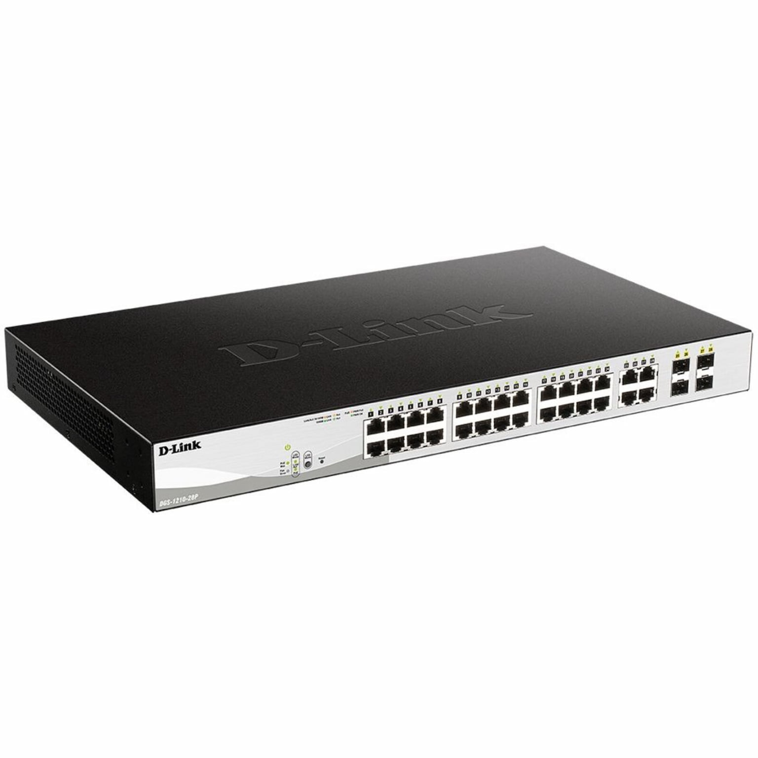Коммутатор D-Link DGS-1210-28P/FL1A, L2 Managed Switch with 24 10/100/1000Base-T ports and 4 100/1000Base-T/SFP combo-ports (24 PoE ports 802.3af/802.3at (30 W), PoE Budget 193 W).8K Mac address, 802.3x Flow Co