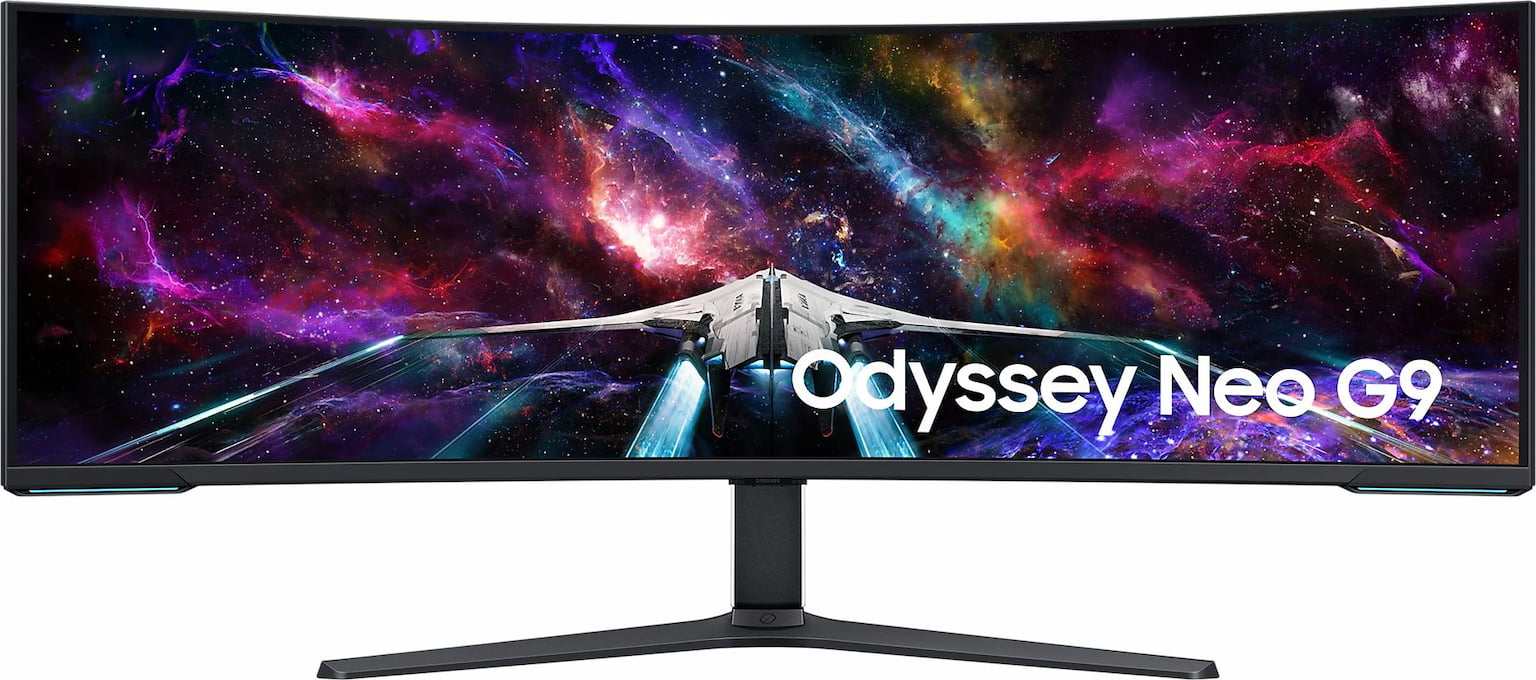 Монитор 57" Samsung Odyssey Neo G9 G95NC VA 7680x2160, 240 Гц, 1 мс, 32:9, 420 кд/м², 3xHDMI, DisplayPort, изогнутый экран, HDR, Flicker Free, Low Blue Light, белый