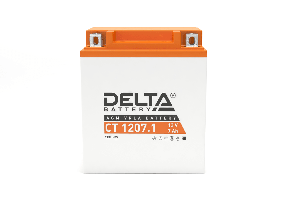 Аккумуляторная батарея Delta CT 1207.1 12В/7А·ч, клемма Болт + гайка Ø 6 мм (114х70х132мм (137мм), 2,15кг, Срок службы 5 лет