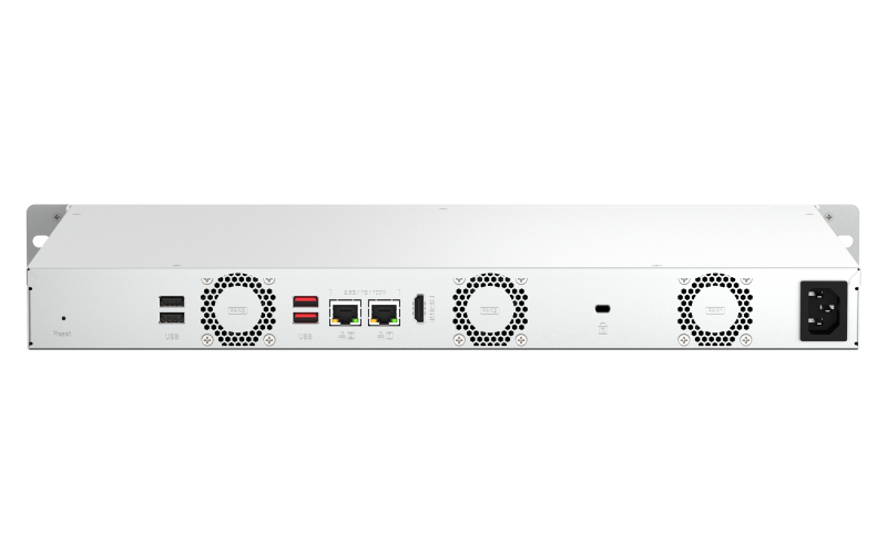 Сетевое хранилище SMB QNAP TS-464eU-8G NAS 4 HDD trays, rackmount 1U, 1 PSU. 4-core Intel Celeron N5105/N5095 2.0-2.9 GHz, 8 Gb RAM, 2x2.5GbE, 2xUSB 3.2 Gen 2 (10Gbps), 2xUSB 2.0, 1xHDMI, 2xM.2 PCIe Gen 3 x1 slots, W/o rail kit RAIL-B02