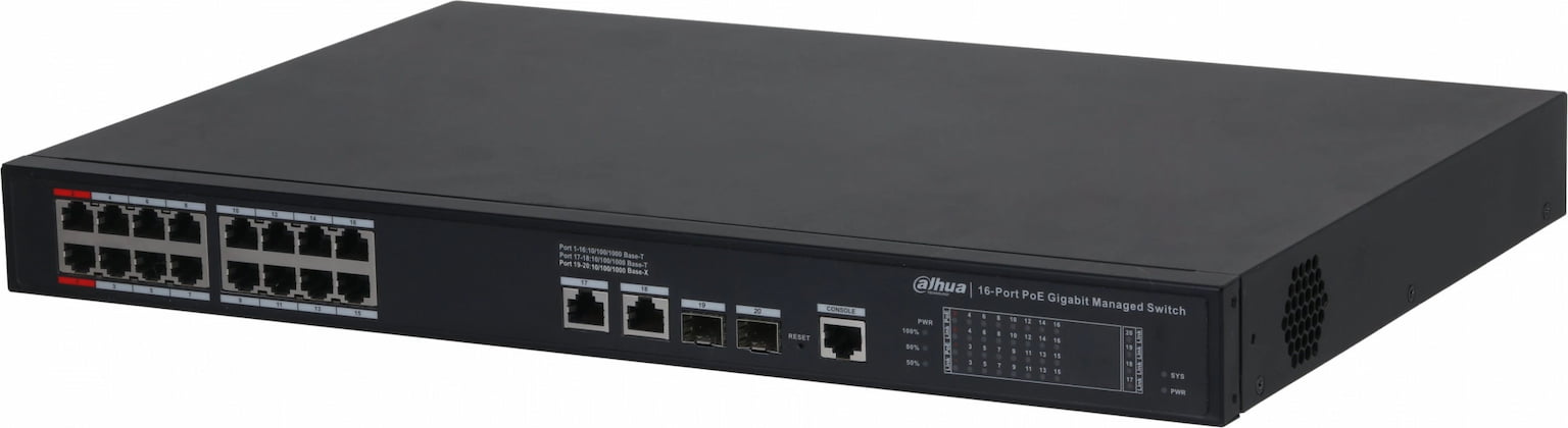 Коммутатор Dahua DH-S4220-16GT-190, 16×1 Гбит/с + 2×1 Гбит/с + 2×1 Гбит/с SFP, управляемый