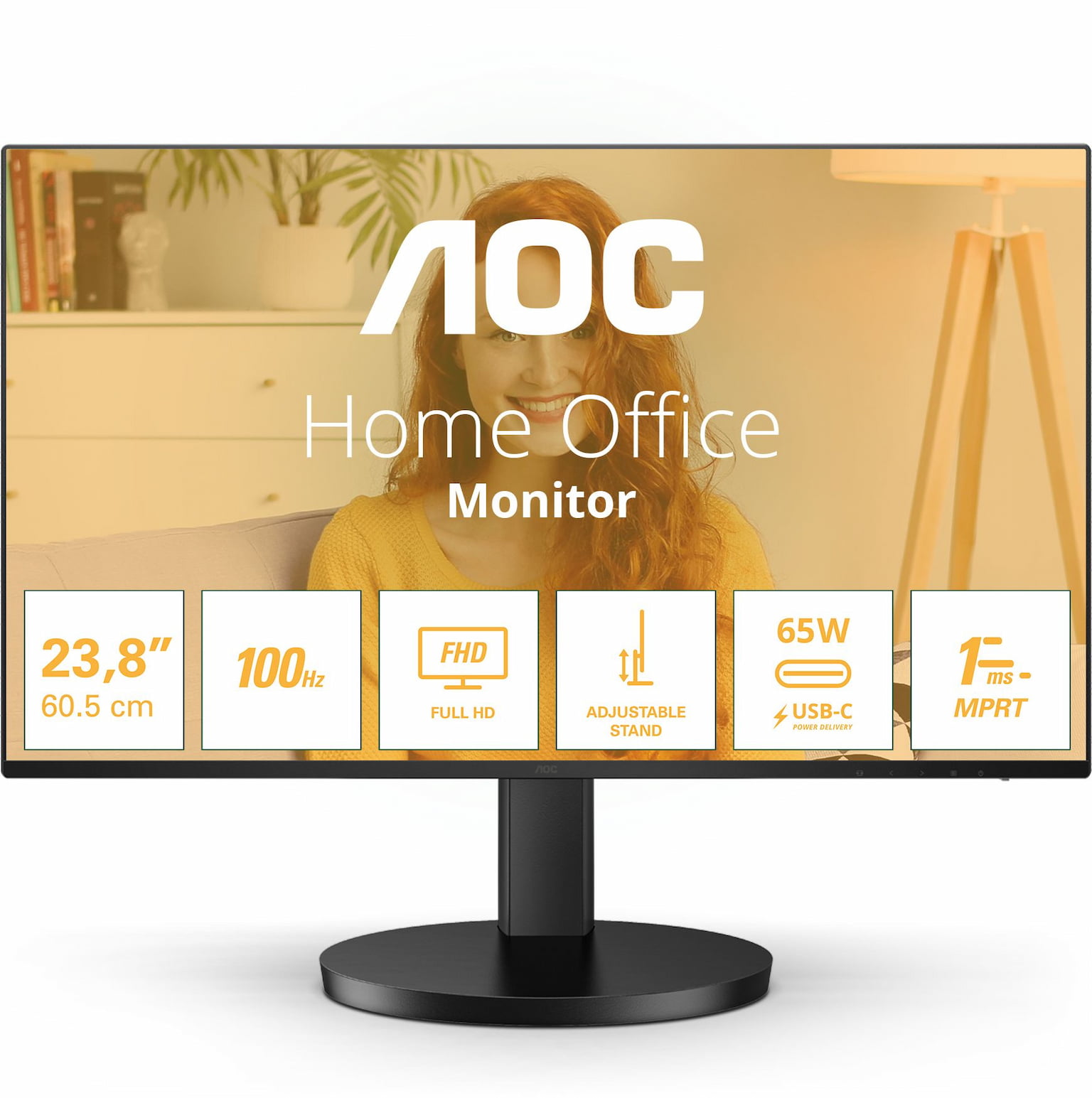 Монитор 27" AOC 27B3CF2 IPS 1920x1080, 100 Гц, 4 мс, 16:9, 250 кд/м², HDMI, USB Type-C, Flicker Free, Low Blue Light, черный