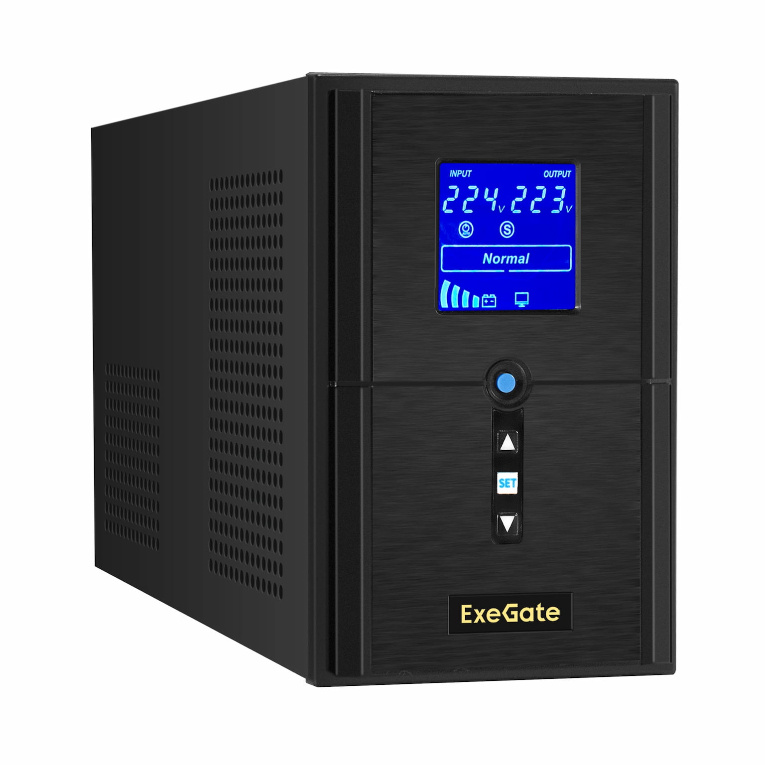 Источник бесперебойного питания ExeGate SineTower SN-1500.LCD.AVR.2SH.1C13.USB 1500VA/1200W, чистая синусоида, LCD дисплей, AVR, 2*Schuko+1*C13, USB, линейно-интерактивный, черный