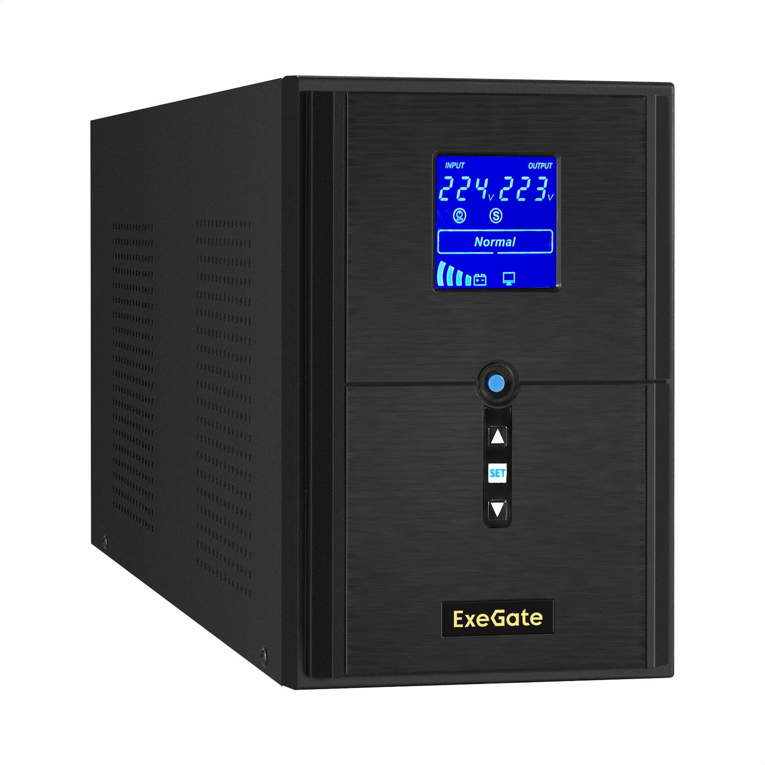 Источник бесперебойного питания ExeGate SineTower SN-2000.LCD.AVR.3SH.1C13.RJ.USB / 2000 ВА / 1600 Вт / 3 x CEE 7 (евророзетка), 1 x IEC 320 C13