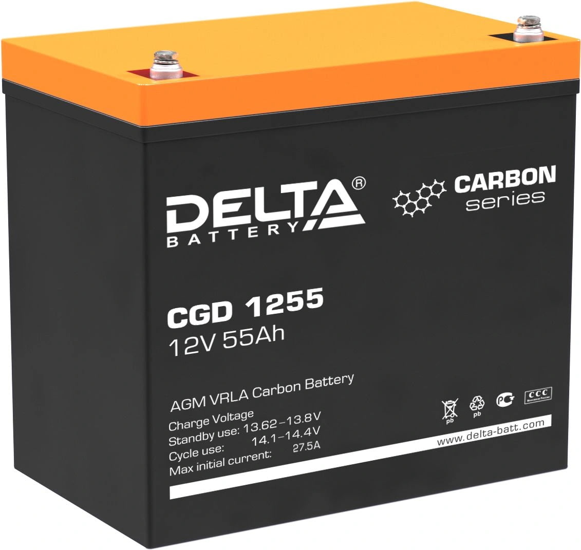 Аккумуляторная батарея Delta CGD 1255 напряжение 12В, емкость 55А·ч (230х138х205мм)