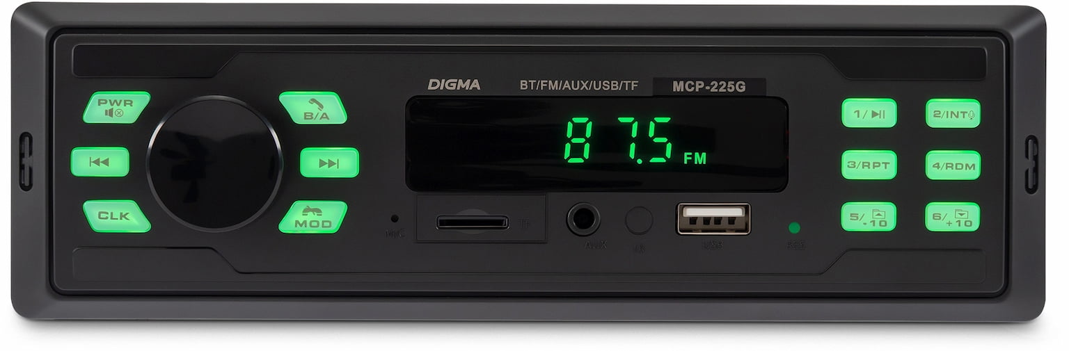 Автомагнитола Digma MCP-225G, 1 DIN, Bluetooth, USB Type-A, AUX