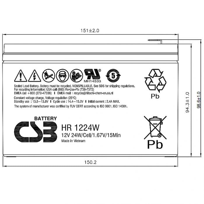 Батарея для ИБП CSB HR 1224W (12V, 5.5Ah)