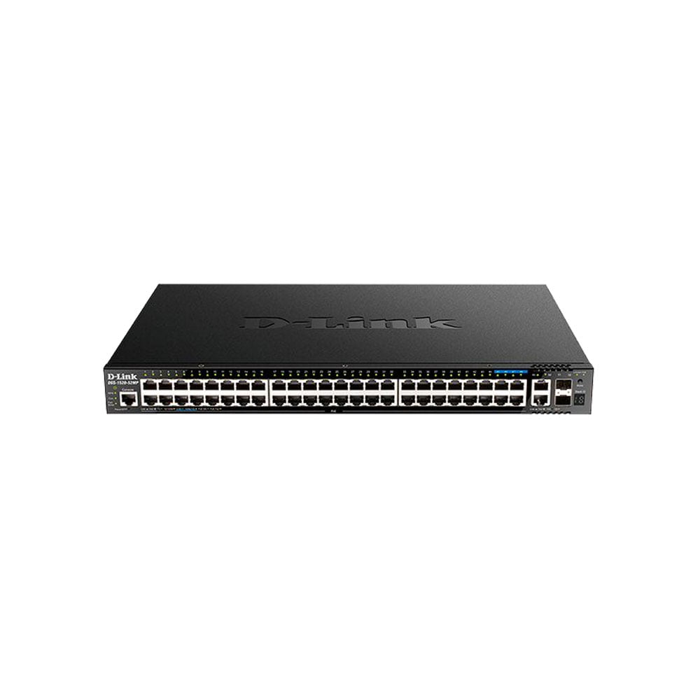 Коммутатор управляемый L3 стекируемый D-Link DGS-1520-52MP/A1A с 44 портами 10/100/1000Base-T, 4 портами 100/1000/2.5Gbase-T, 2 портами 10Gbase-T и 2 портами 10Gbase-X SFP+