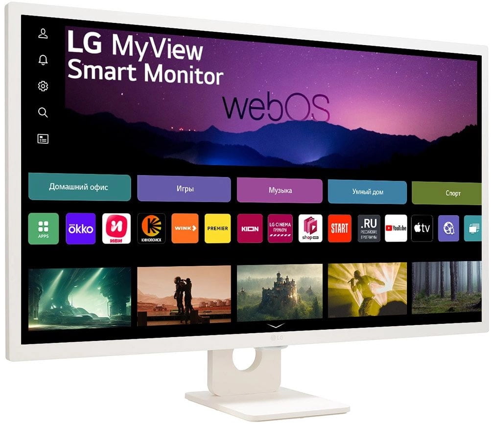 Монитор 31.5" LG MyView 32SR50F-W IPS 1920x1080, 60 Гц, 5 мс, 16:9, HDR10, 250 кд/м², HDMI 2.1 (x2), USB-A (x2), Flicker Free, встроенные динамики, Wi-Fi, Bluetooth, пульт ДУ, белый