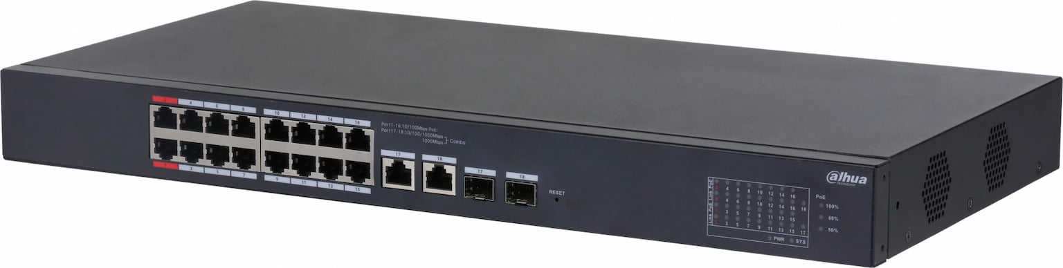 Коммутатор Dahua DH-CS4218-16ET-190, 2×1 Гбит/с + 2×1 Гбит/с Combo + 2×1 Гбит/с SFP, управляемый