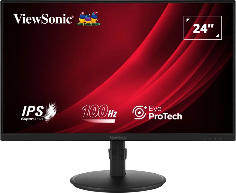 Монитор 23.8" ViewSonic VA2408-HDJ IPS 1920x1080, 100 Гц, 5 мс, 16:9, 250 кд/м², HDMI, DisplayPort, VGA, Low Blue Light, черный