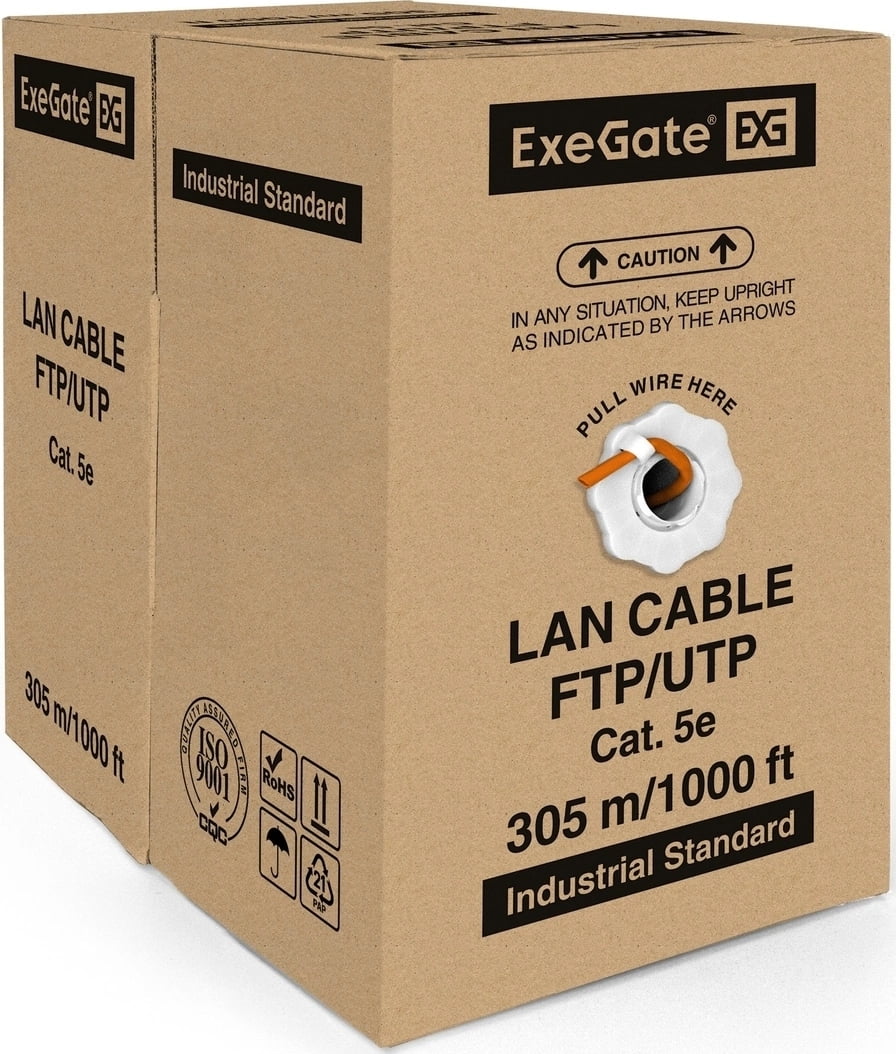 Кабель ExeGate FTP 4 пары кат.5e медь, 24AWG, экран, бухта 305м, оранжевый, LSZH