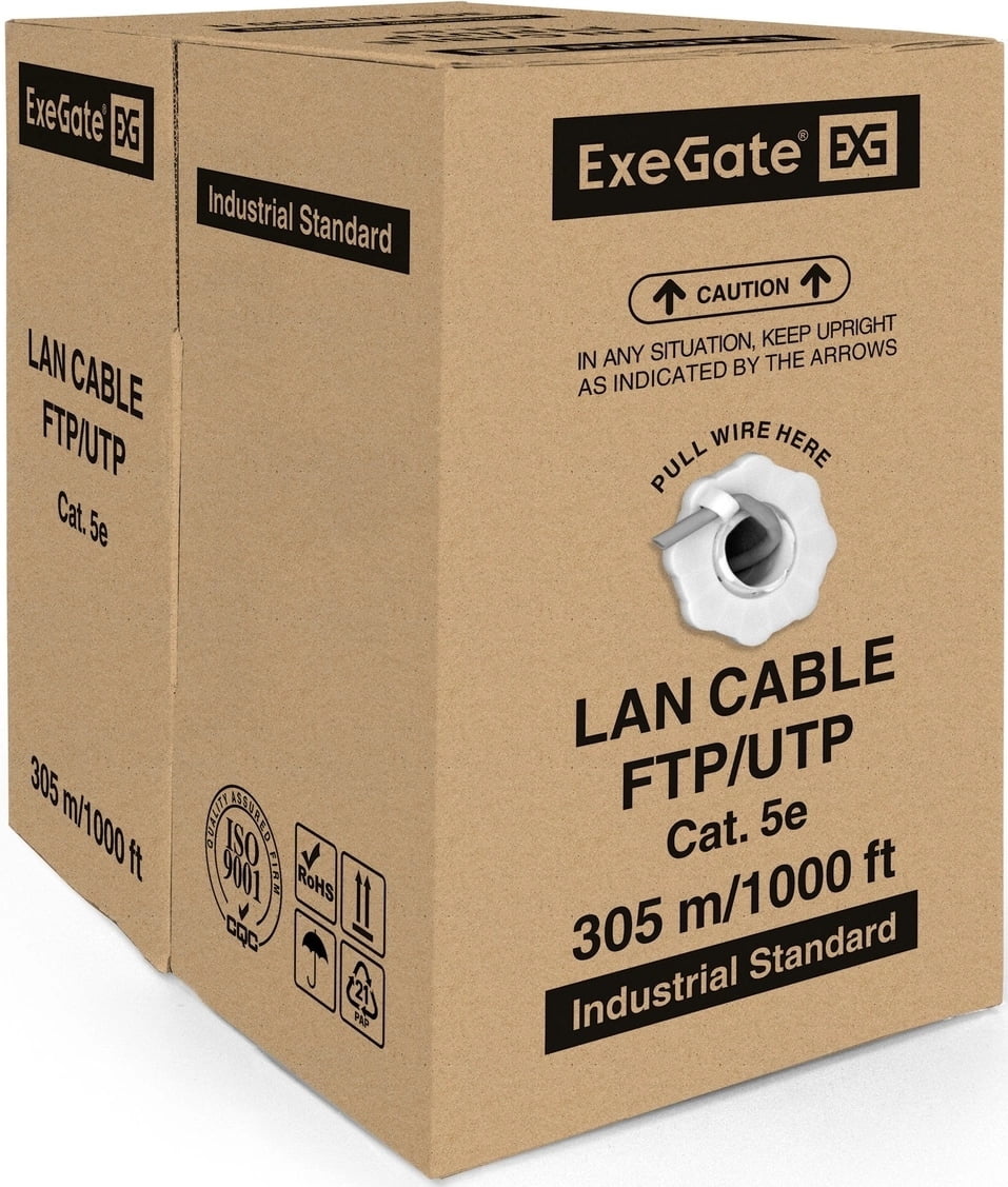Кабель Exegate UTP EX264556RUS 4 пары кат.5e Exegate чистая 100% медь, бухта 305м, серый, PVC