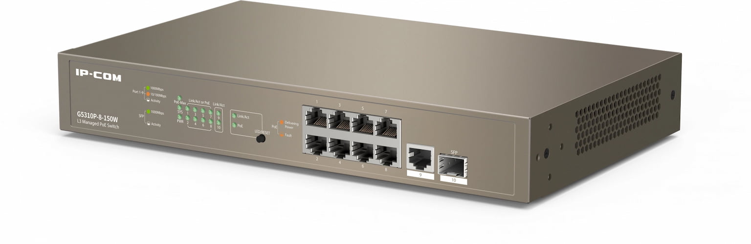 Коммутатор IP-COM G5310P-8-150W, 8×1 Гбит/с PoE + 1×1 Гбит/с + 1×1 Гбит/с SFP, управляемый