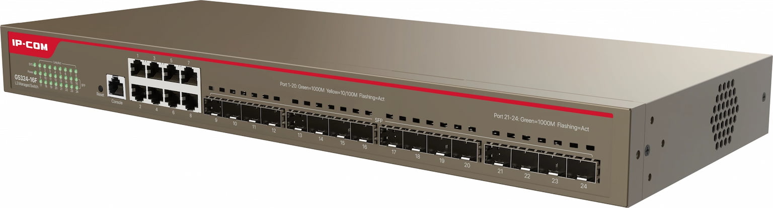 Коммутатор IP-COM G5324-16F, 8×1 Гбит/с + 16×1 Гбит/с SFP, управляемый