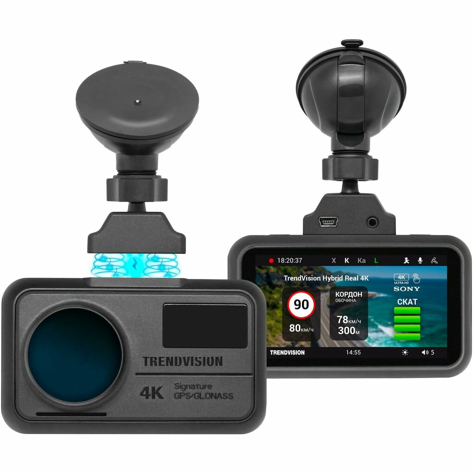 Видеорегистратор TrendVision Hybrid Signature Real 4K Max, 3840x2160, 3", GPS/ГЛОНАСС, Wi-Fi, G-сенсор, датчик движения, GPS-информатор