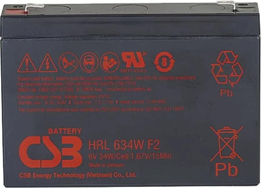 Аккумулятор 6V 9Ah CSB HRL634W (HRL634WF2FR) клеммы F2, огнеупорные