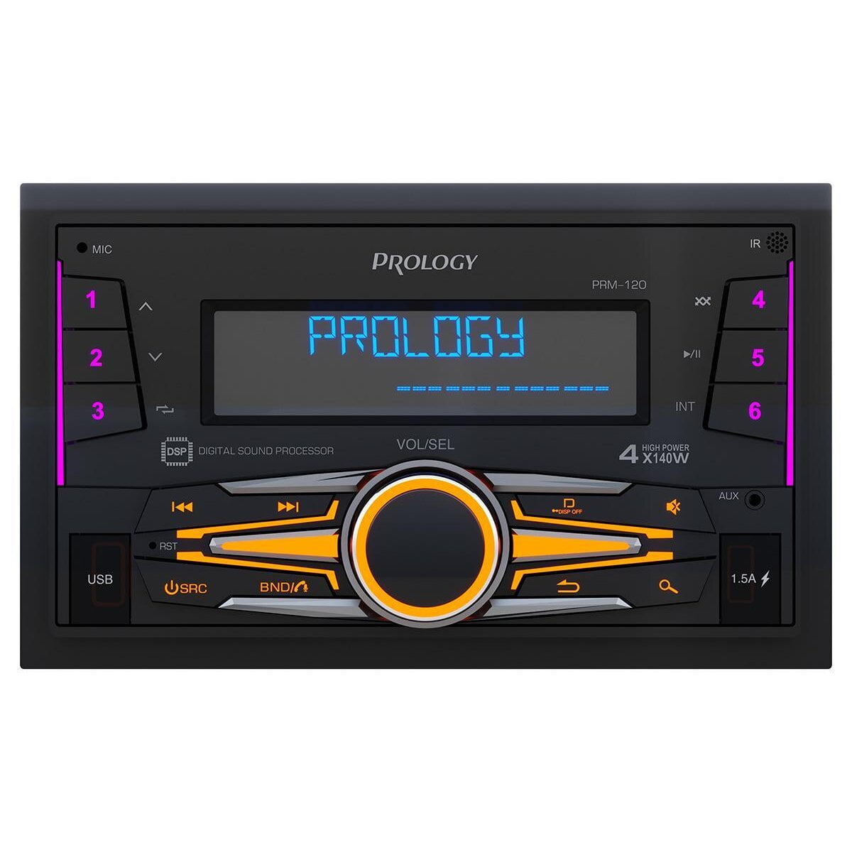 Автомагнитола Prology PRM-120, 2 DIN, Bluetooth, USB Type-A, AUX, пульт ДУ