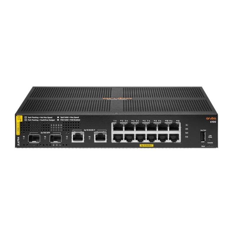 Коммутатор HPE Aruba 6100 12G CL4 2SFP+ 139W, 12×1 Гбит/с PoE+ + 2×10 Гбит/с SFP+, управляемый