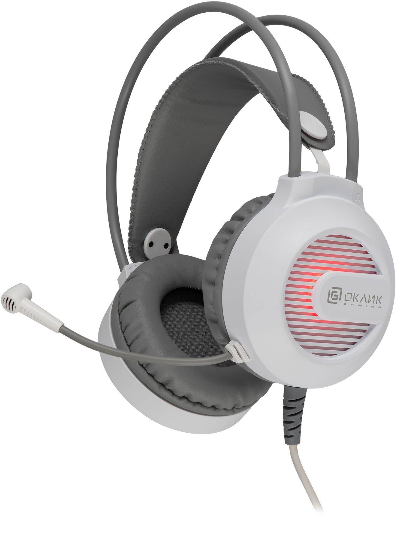 Гарнитура Oklick HS-L300G белый, проводная, 3.5 мм, подсветка