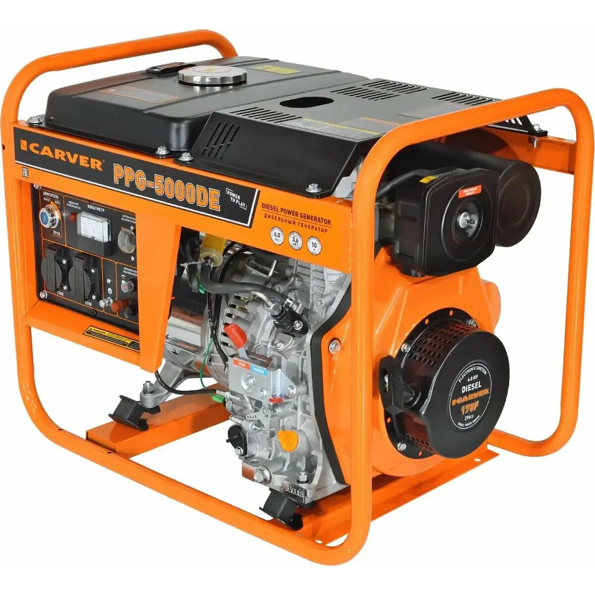 Электрогенератор бензиновый Carver PPG-5000DE, 3.6 кВт, 101 дБ, 75 кг