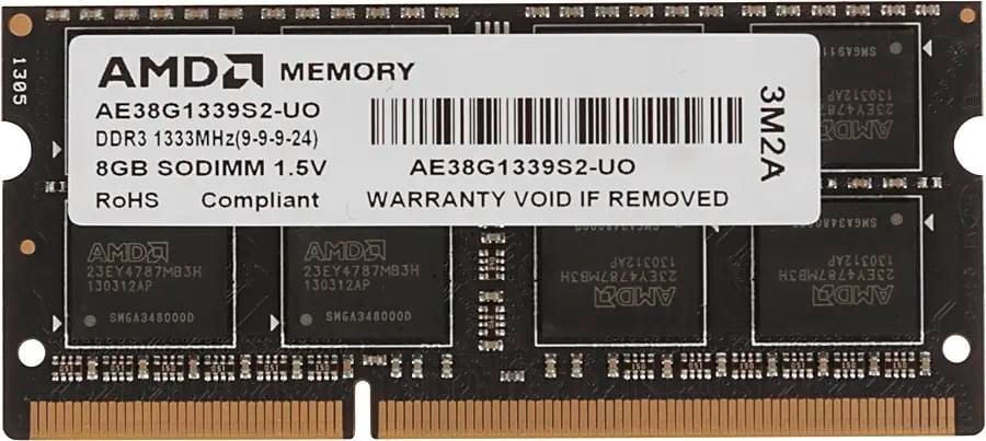Оперативная память AMD Radeon R3, DDR3, 8GB (1x8GB), 1333MHz, CL9, SO-DIMM, OEM