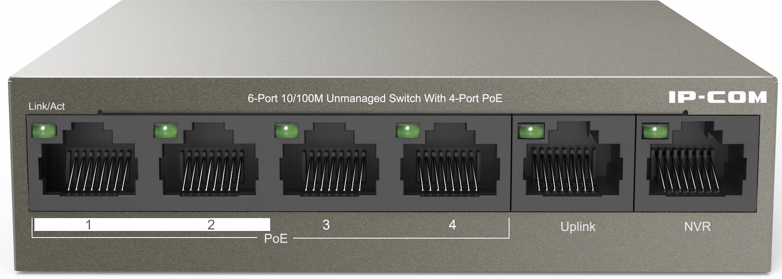 Коммутатор IP-COM F1106P-4-63W, 6×100 Мбит/с, неуправляемый