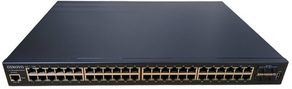 Управляемый L2+ коммутатор OSNOVO SW-48G4X-L2 Gigabit Ethernet на 52 порта. Порты: 48 x GE (10/100/1000Base-T) + 4 x 1G/10G SFP+ Uplink. Консольный порт, Уровень управления L2+. Поддержка Jumbo Frame