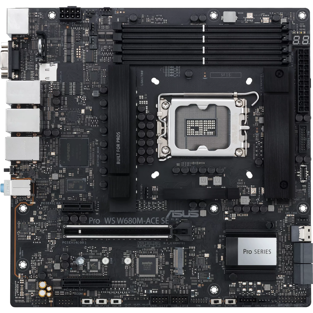 Материнская плата ASUS Pro WS W680M-ACE SE, LGA1700, Intel W680, 4xDDR5, 8xSATA, 2xM.2, 1xPCIe 5.0 x16, DisplayPort, HDMI, D-Sub, 3x2.5Gb LAN, USB Type-C, 3x3.5 мм, 7.1, microATX