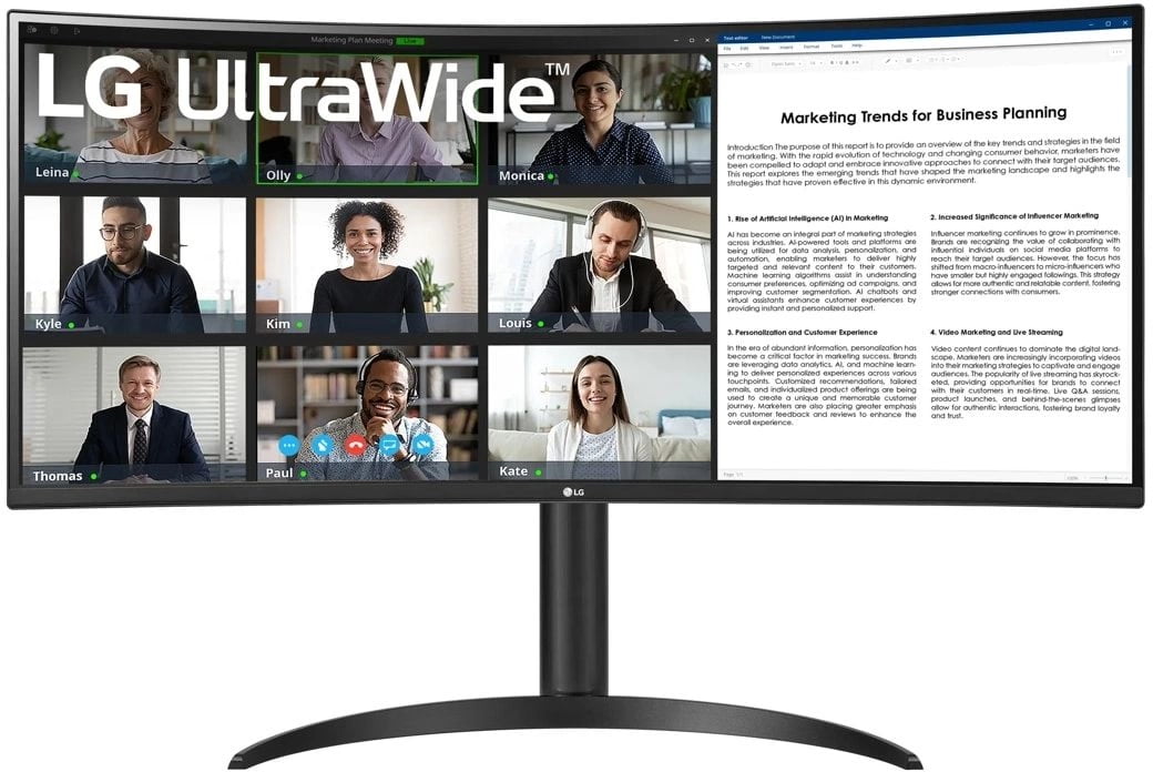 Монитор 34" LG UltraWide 34WR55QK-B VA 3440x1440, 100 Гц, 5 мс, 21:9, 300 кд/м², DP 1.4, 2xHDMI 2.0, USB Type-C, USB Hub, изогнутый экран (1800R), черный