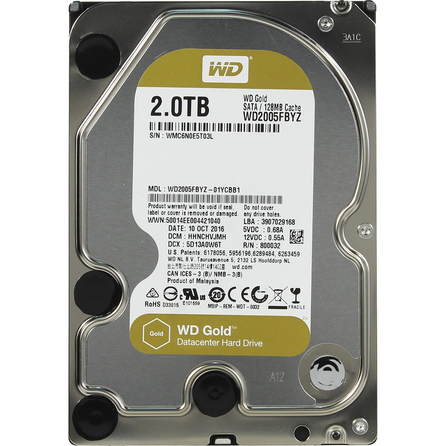 Жесткий диск WD Original SATA-III 2Tb WD2005FBYZ Gold (7200rpm) 128Mb 3.5"