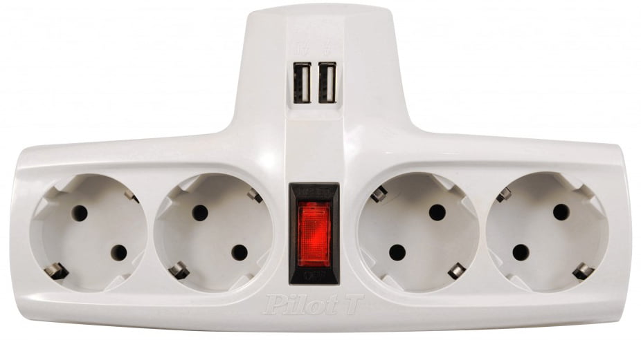 Разветвитель ZIS Pilot T USB, 4 розетки (евро с заземлением), 2*USB