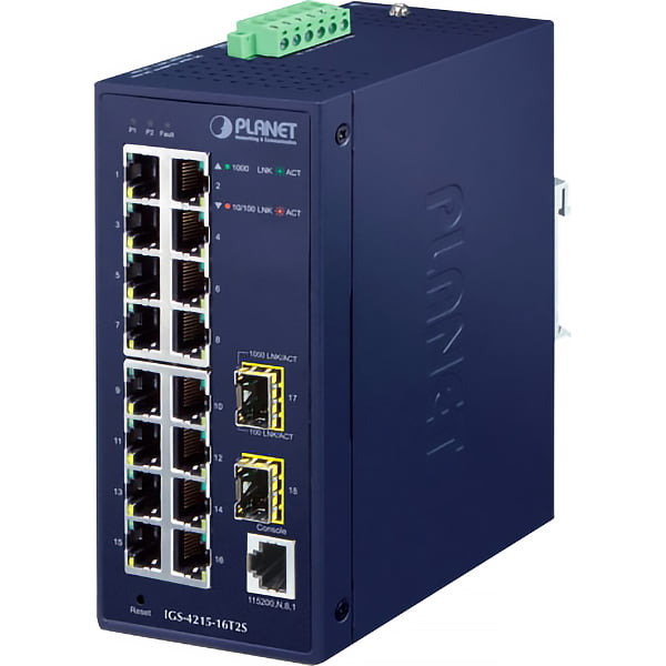 Коммутатор PLANET IGS-4215-16T2S, 16×1 Гбит/с + 2×1 Гбит/с SFP, управляемый
