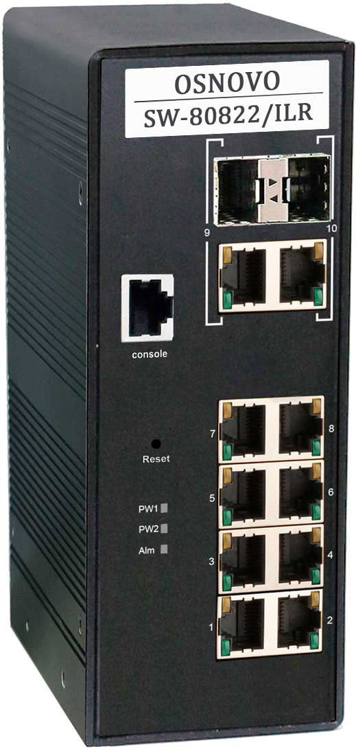 Коммутатор OSNOVO SW-80822/ILR, 8×1 Гбит/с PoE + 2×1 Гбит/с Combo (SFP/RJ-45), управляемый
