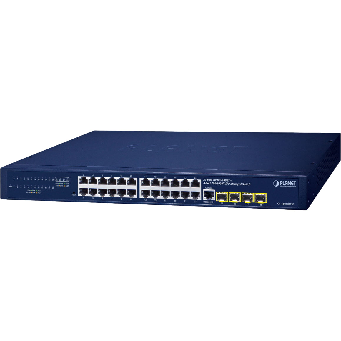 Коммутатор PLANET GS-4210-24T4S, 24×1 Гбит/с + 4×1 Гбит/с SFP, управляемый