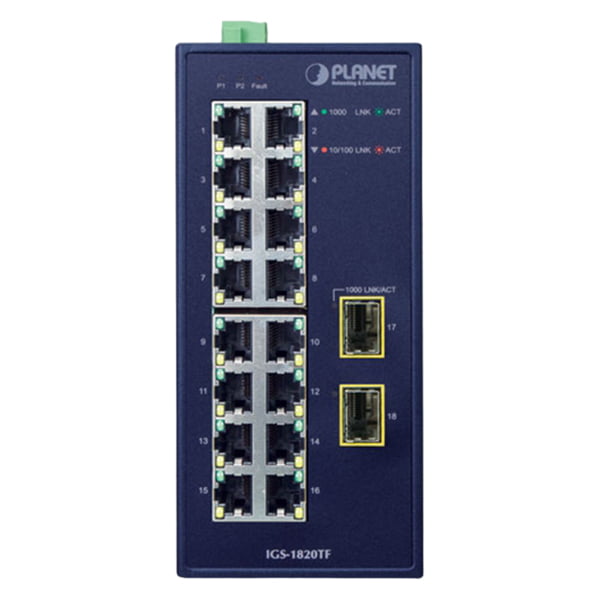 Коммутатор PLANET IGS-1820TF, 16×1 Гбит/с + 2×1 Гбит/с SFP, неуправляемый