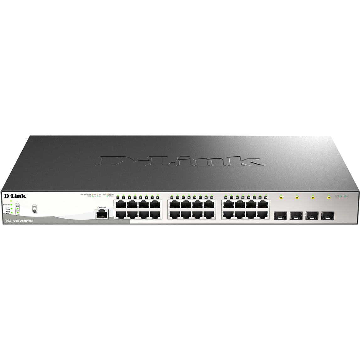 Коммутатор управляемый 2 уровня D-Link DGS-1210-28MP/ME/B2A PROJ с 24 портами 10/100/1000Base-T и 4 портами 1000Base-X SFP (24 порта с поддержкой PoE 802.3af/802.3at (30 Вт), PoE-бюджет 370 Вт)