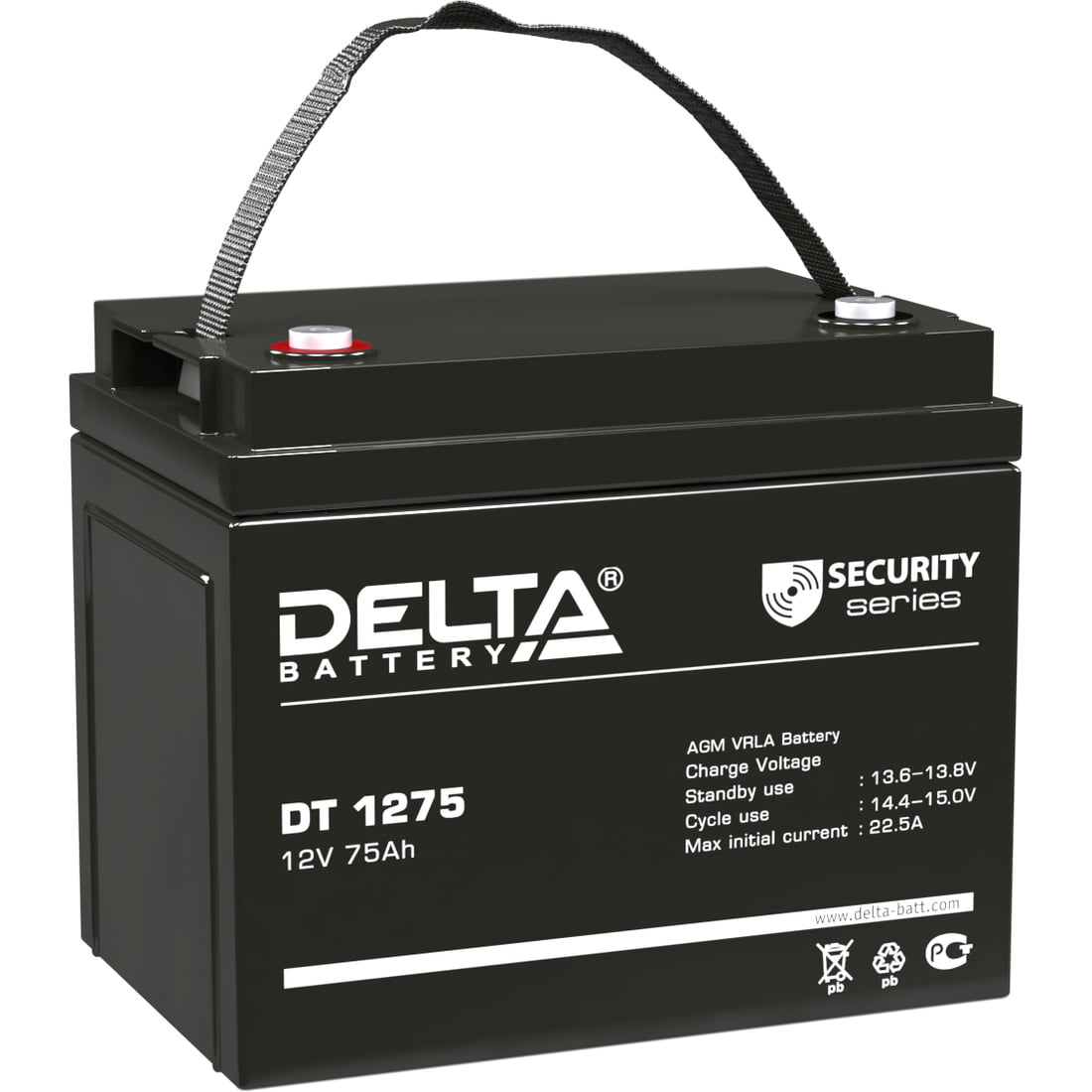 Аккумуляторная батарея Delta DT 1275 напряжение 12В, емкость 75А·ч (259х169х213мм)