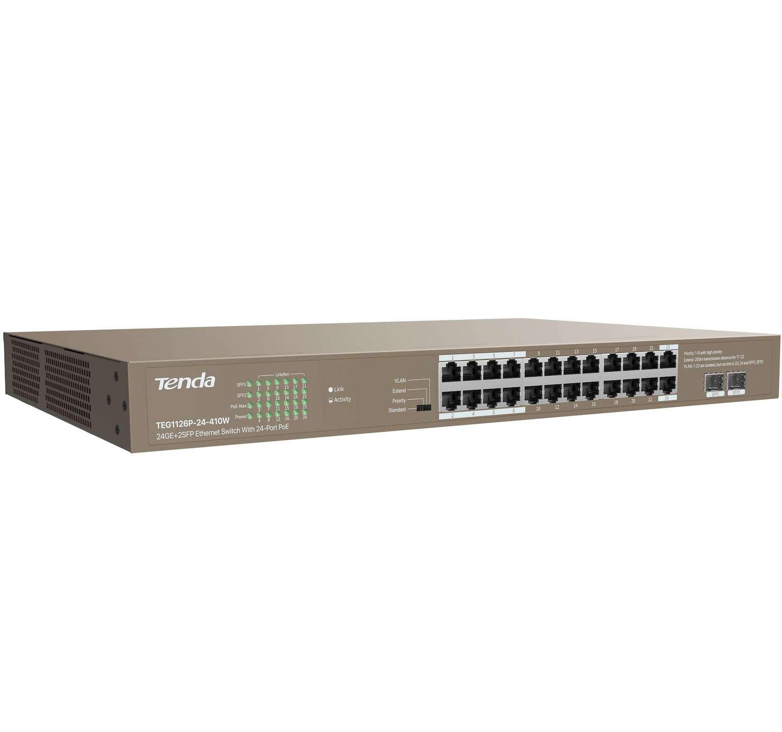 Коммутатор 24PORT 24POE TEG1126P-24-410W Tenda